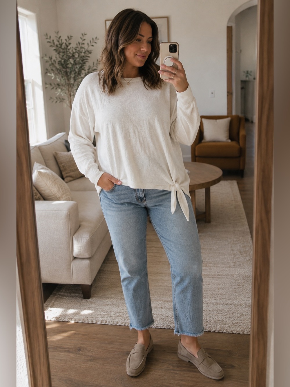 Madewell Texture & Thread Ivory Side Tie Cotton Top Large